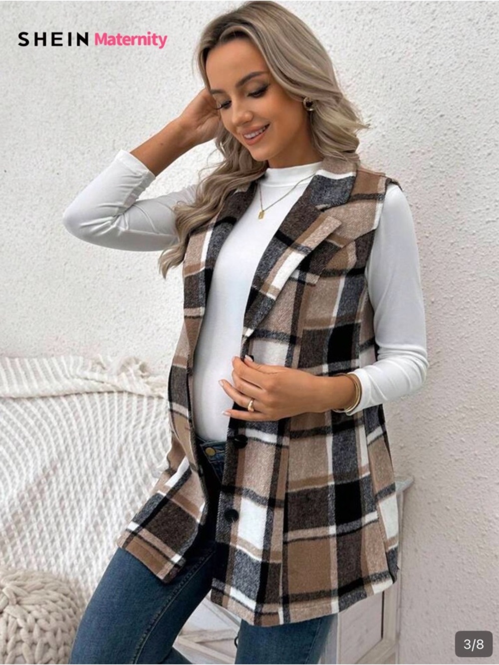 SHEIN Plaid Sleeveless Maternity Vest - Brown, Black & White
